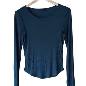 Talula scoop neck size L ribbed dark teal long sleeve stretchy top, like new